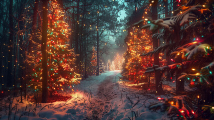 Enchanted Forest With Christmas Lights