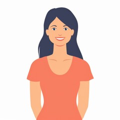 Fototapeta premium Woman, smiling, full body, flat design. simple outline. solid color. white background, generated with ai