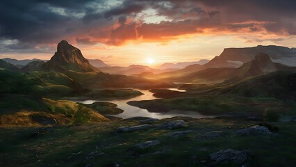 Fototapeta premium Stunning Landscape Photography Majestic Mountains and Serene Rivers