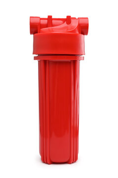 Red plastic filter housing for hot water purification