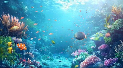 Fish swimming in reef under sea
