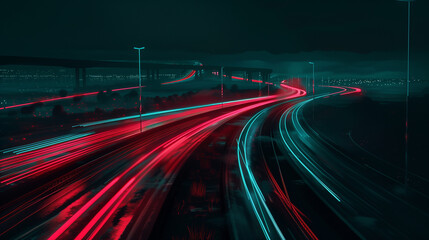 Blurry View of a Highway at Night