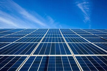 Renewable Energy Source: Solar Panels Harnessing the Sun's Power under a Clear Blue Sky