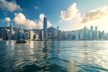 Fototapeta premium Hongkong view, Panoramic view of modern city skyline in Hongkong, Ai generated