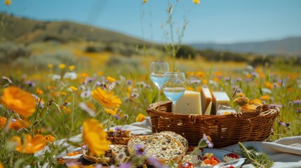 Picnic in a Field of Wildflowers and Bread