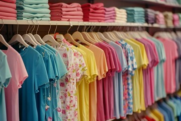 Obraz premium Trendy T-Shirts on Display: Stylish Shopping for Fashionable Looks