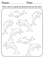 Dolphin Puzzle. Printable Activity Page for Kids. Educational Resources for School for Kids. Kids Activity Worksheet. Match Similar Shapes