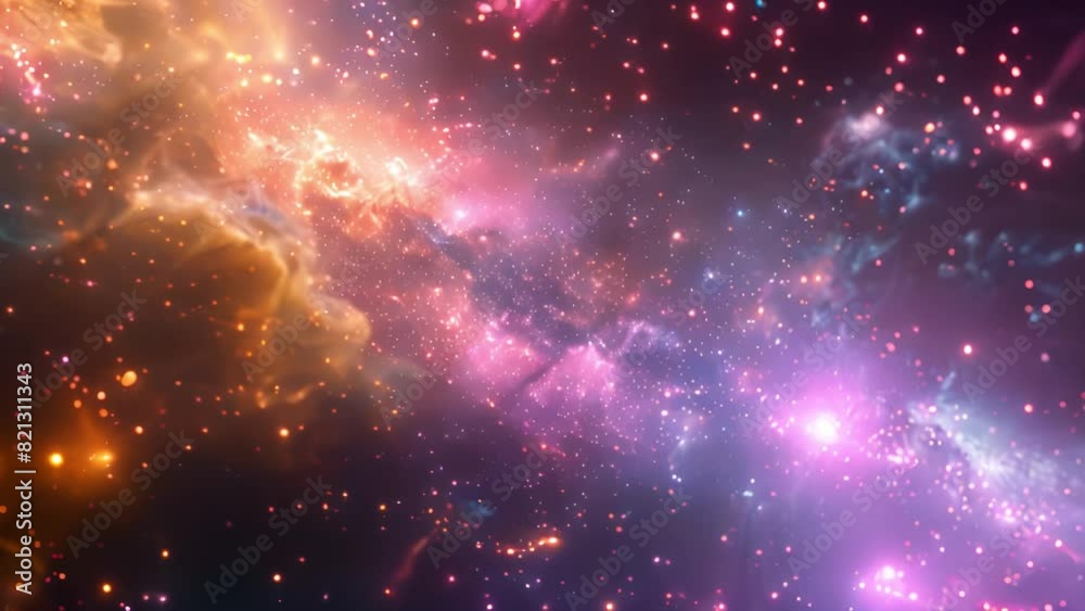 Poster view a nebula with twinkling stars in the vastness of space. this stock video showcases cosmic beaut