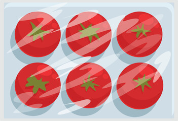 Digital illustration of red tomatoes neatly arranged on a transparent tray
