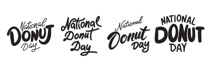 Collection of National Donut Day text. Hand drawn vector art.