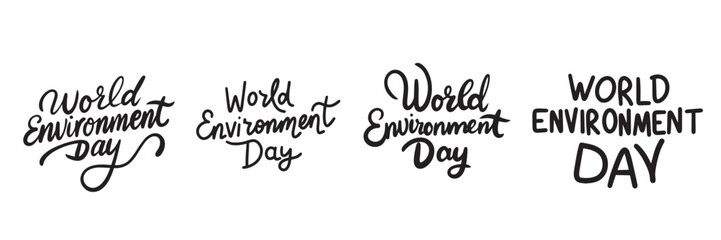 Collection of World Environment Day text. Hand drawn vector art.