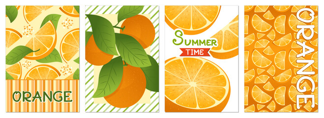Summer. Set of vector summer posters with orange. Abstract vector background patterns. Ideal background for posters, covers, flyers, banners.