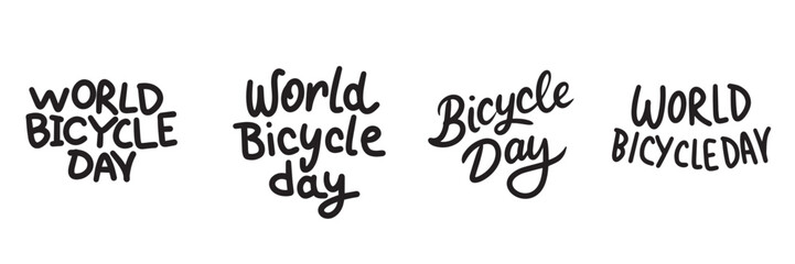 Collection of World Bicycle Day text. Hand drawn vector art.