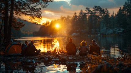 family having fun doing camping.generative ai