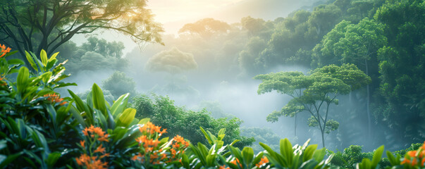 Beautiful background of the fog in the morning in forest in Brazil.