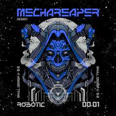 Obraz premium grim reaper with detailed robotic style illustration vector file