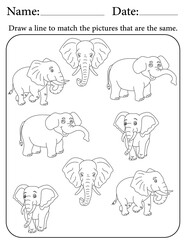 Elephant Puzzle. Printable Activity Page for Kids. Educational Resources for School for Kids. Kids Activity Worksheet. Match Similar Shapes