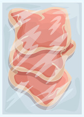 Vector illustration of fresh, raw chicken breasts in transparent vacuum packaging