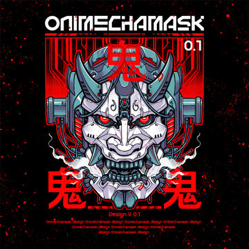japanese oni mask with detailed robot style vector illustration