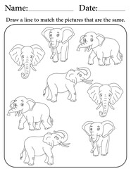 Elephant Puzzle. Printable Activity Page for Kids. Educational Resources for School for Kids. Kids Activity Worksheet. Match Similar Shapes