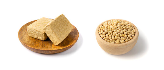 Tofu Cheese Isolated, Smoked Vegan Cheese Slice, Sliced Soya Bean Curd, Soy Protein or TSP