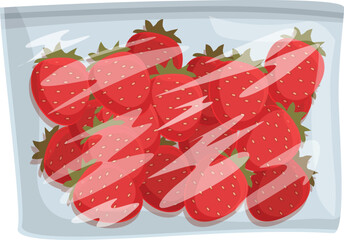 Vector graphic of ripe strawberries in a transparent plastic packaging