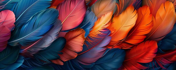 Fototapeta premium Detailed, sharp feather patterns in vibrant hues, organic 