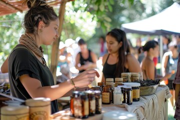 Educational Setup Demonstrating Traditional Skincare Ingredients at Multicultural Festival - Learning and Cultural Exchange in Nature