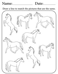 Horse Puzzle. Printable Activity Page for Kids. Educational Resources for School for Kids. Kids Activity Worksheet. Match Similar Shapes