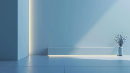 An empty room light blue wall with beautiful lighting interior design. Generated AI image