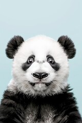 Obraz premium Cute adorable panda illustration on blue background. Funny animal drawing