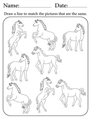 Horse Puzzle. Printable Activity Page for Kids. Educational Resources for School for Kids. Kids Activity Worksheet. Match Similar Shapes