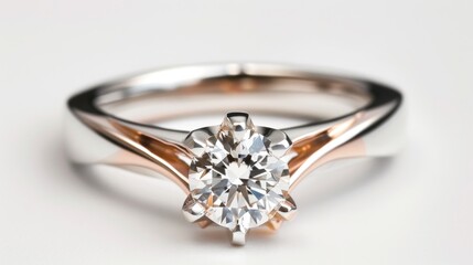 Closeup luxury rose gold ring diamond on a white background. Generated AI image