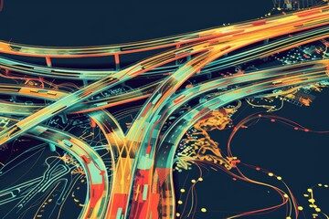 Abstract Design Depicting the Flow of Goods Through Major Highways and Nodes Across a Country Map