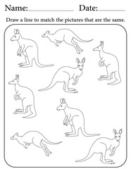 Kangaroo Puzzle. Printable Activity Page for Kids. Educational Resources for School for Kids. Kids Activity Worksheet. Match Similar Shapes