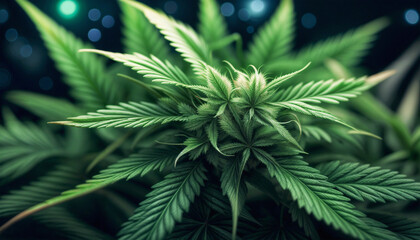 Cannabis texture. Marijuana plants. Background of green hemp inflorescences