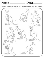 Kangaroo Puzzle. Printable Activity Page for Kids. Educational Resources for School for Kids. Kids Activity Worksheet. Match Similar Shapes