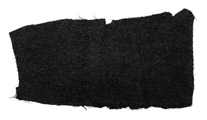 A piece of torn black fabric on a white background. Textile isolate