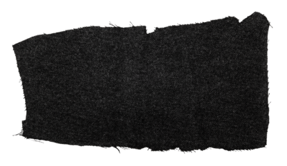 A piece of torn black fabric on a white background. Textile isolate