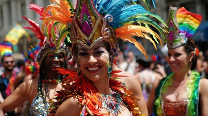 Pride celebration with artistic performers and vibrant costumes
