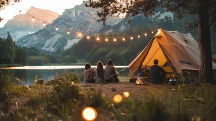 family having fun doing camping.generative ai