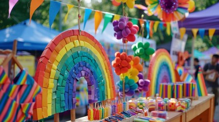 Pride-themed art and crafts displayed at a community fair