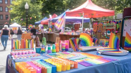 Naklejka premium Pride-themed art and crafts displayed at a community fair