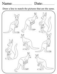 Kangaroo Puzzle. Printable Activity Page for Kids. Educational Resources for School for Kids. Kids Activity Worksheet. Match Similar Shapes