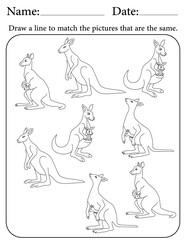 Kangaroo Puzzle. Printable Activity Page for Kids. Educational Resources for School for Kids. Kids Activity Worksheet. Match Similar Shapes