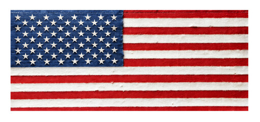 Obraz premium A close-up of the texture of the US flag shows the detailed stitching and patterning of the fabric. Blue background with stars and horizontal red and white stripes on a transparent background.AI gener