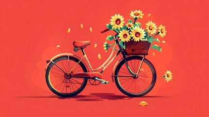 Fototapeta premium A bicycle with a basket full of sunflowers