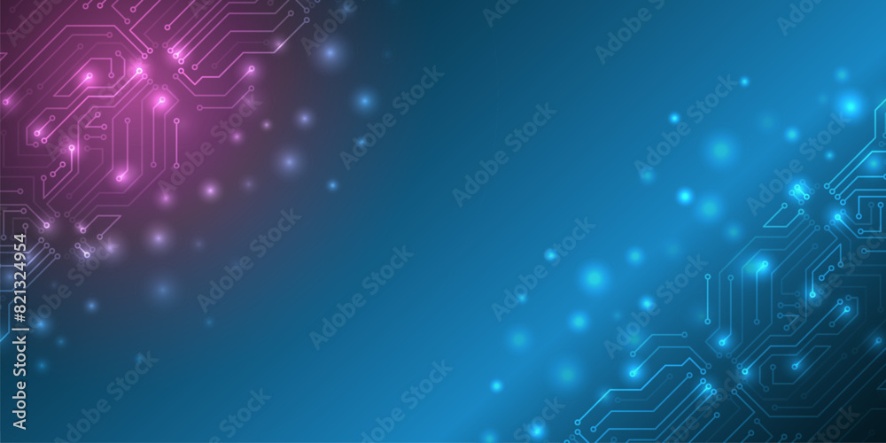 Poster Abstract circuit board futuristic concept. Data transfer and protection, internet communication on a blue background. High computer technology design. Modern data protection vector presentation.