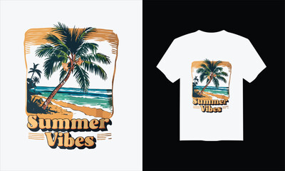 Summer Vibes T-shirt Design with coconut tree, generated ai