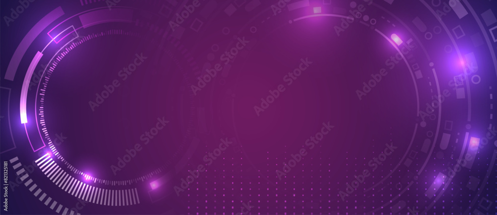 Aufkleber Hi-tech purple background with various technology elements. Abstract futuristic communication. High computer technology design. Modern science vector presentation.